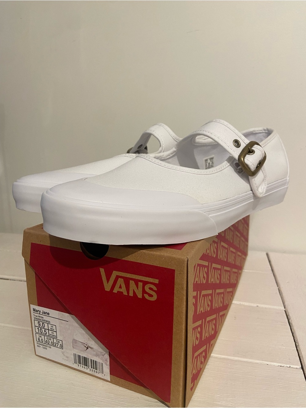 Vans White Mary Jane Canvas Shoes with Buckle Strap